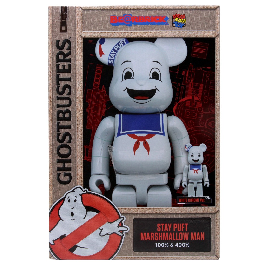 Medicom Ghostbusters Stay Puft Marshmallow Man White Chrome Ver. 100% 400% Bearbrick Figure Set (white)