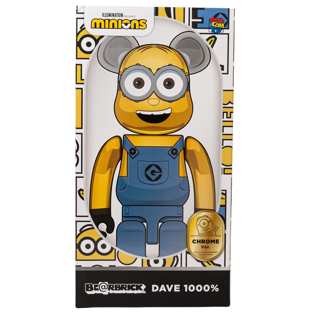 Medicom Minions Dave Chrome Ver. 1000% Bearbrick Figure (yellow)