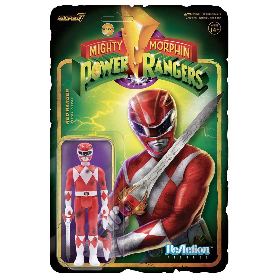 Super7 Mighty Morphin Power Rangers Red Ranger Battle Damaged Reaction Figure (red)