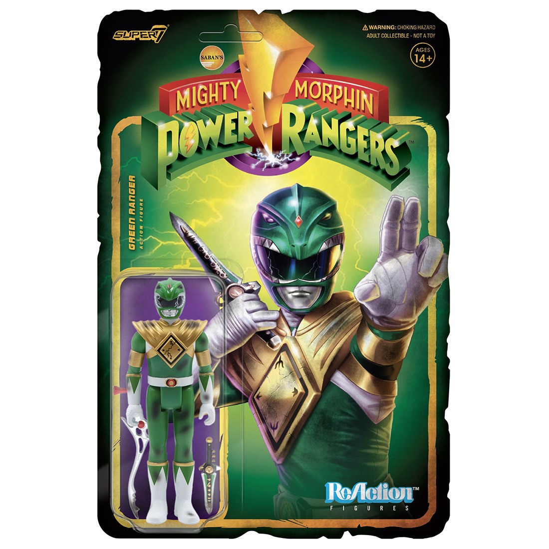 Super7 Mighty Morphin Power Rangers Green Ranger Battle Damaged Reaction Figure (green)