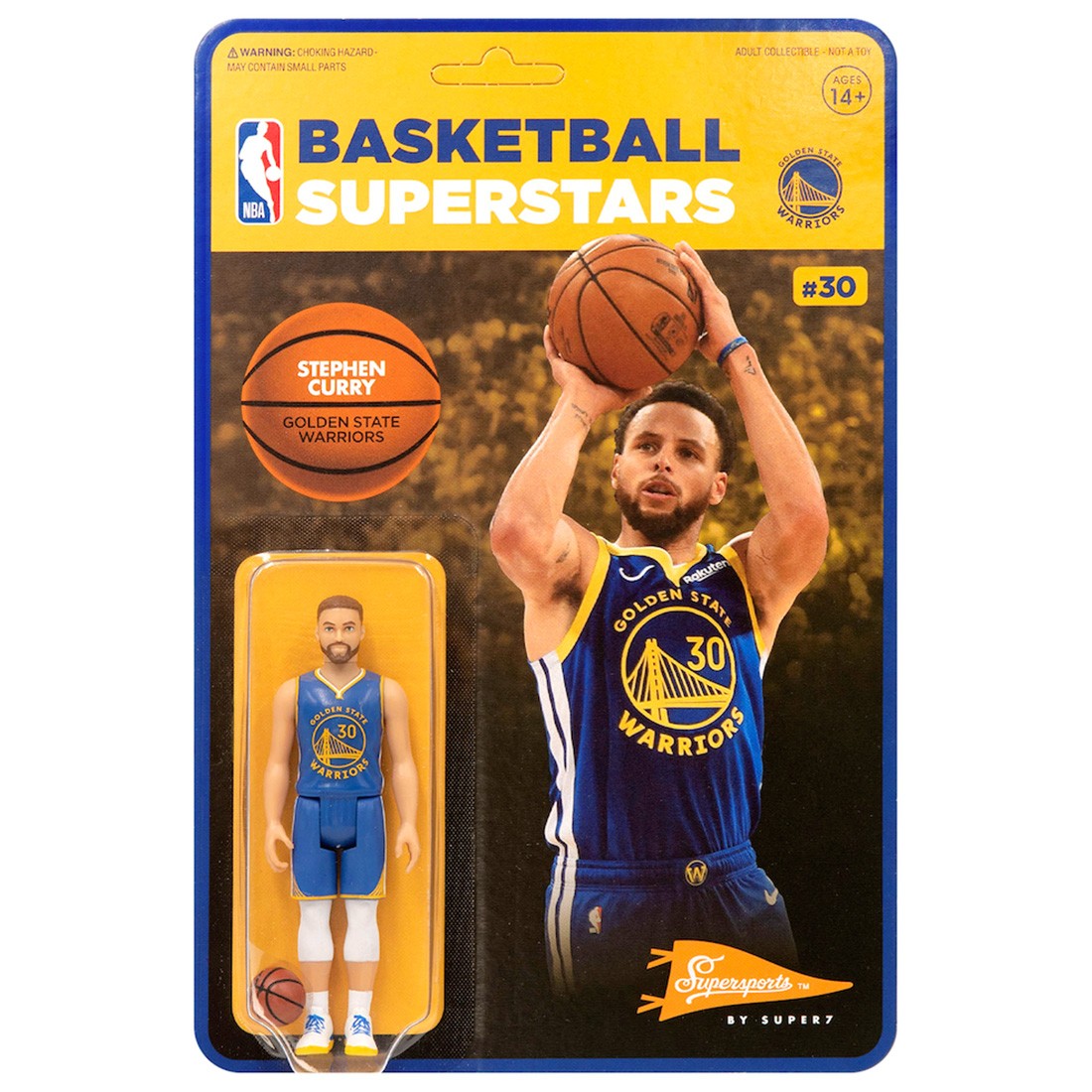 Super7 NBA Stephen Curry Warriors Blue Jersey Figure (blue)