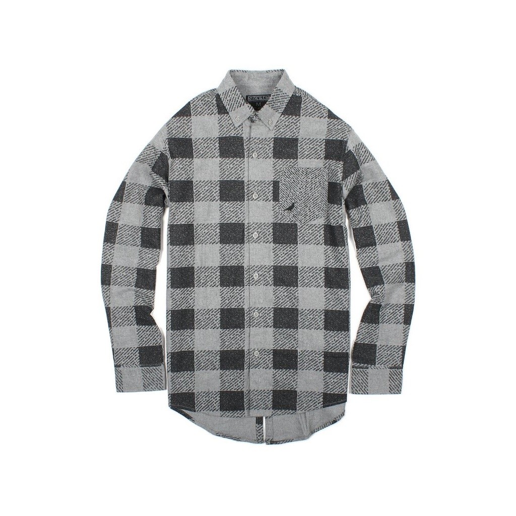 Staple Men Check Fishtail Flannel Shirt (gray)