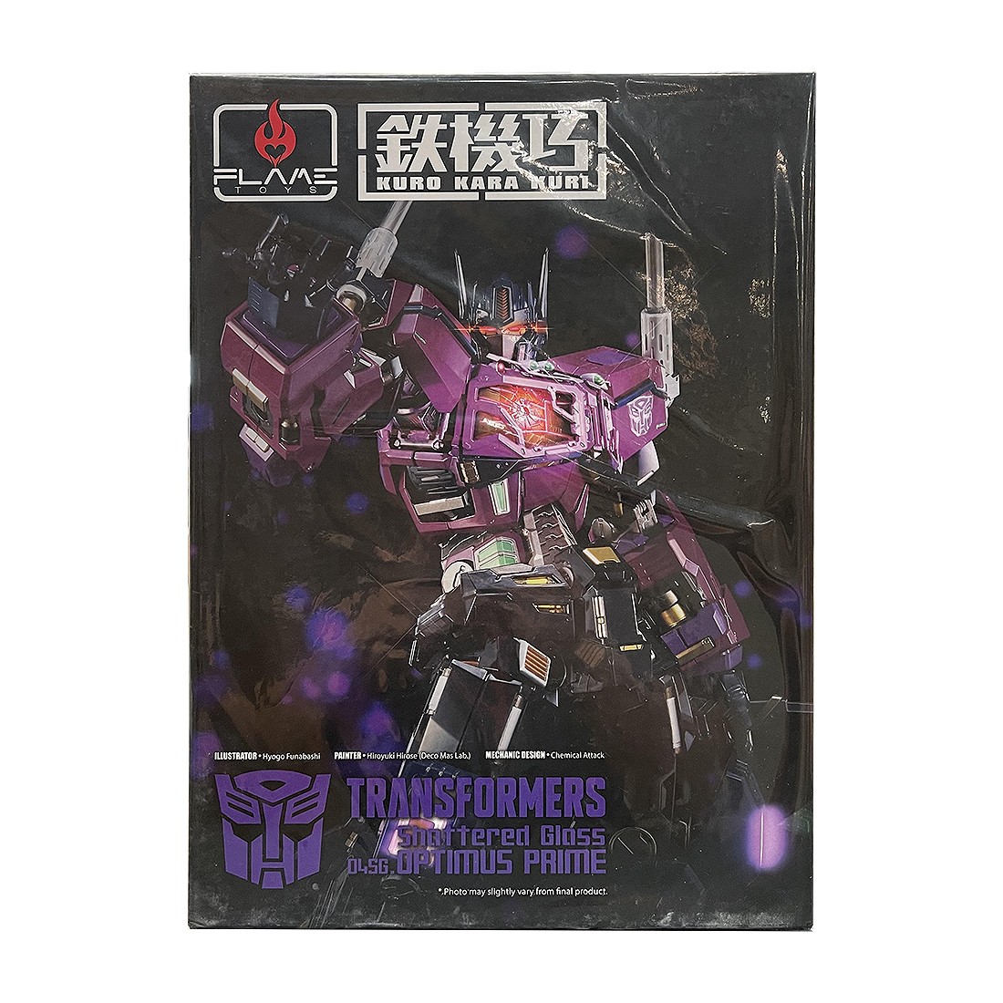 Flame Toys Kuro Kara Kuri Transformers Shattered Glass Optimus Prime Figure (purple)