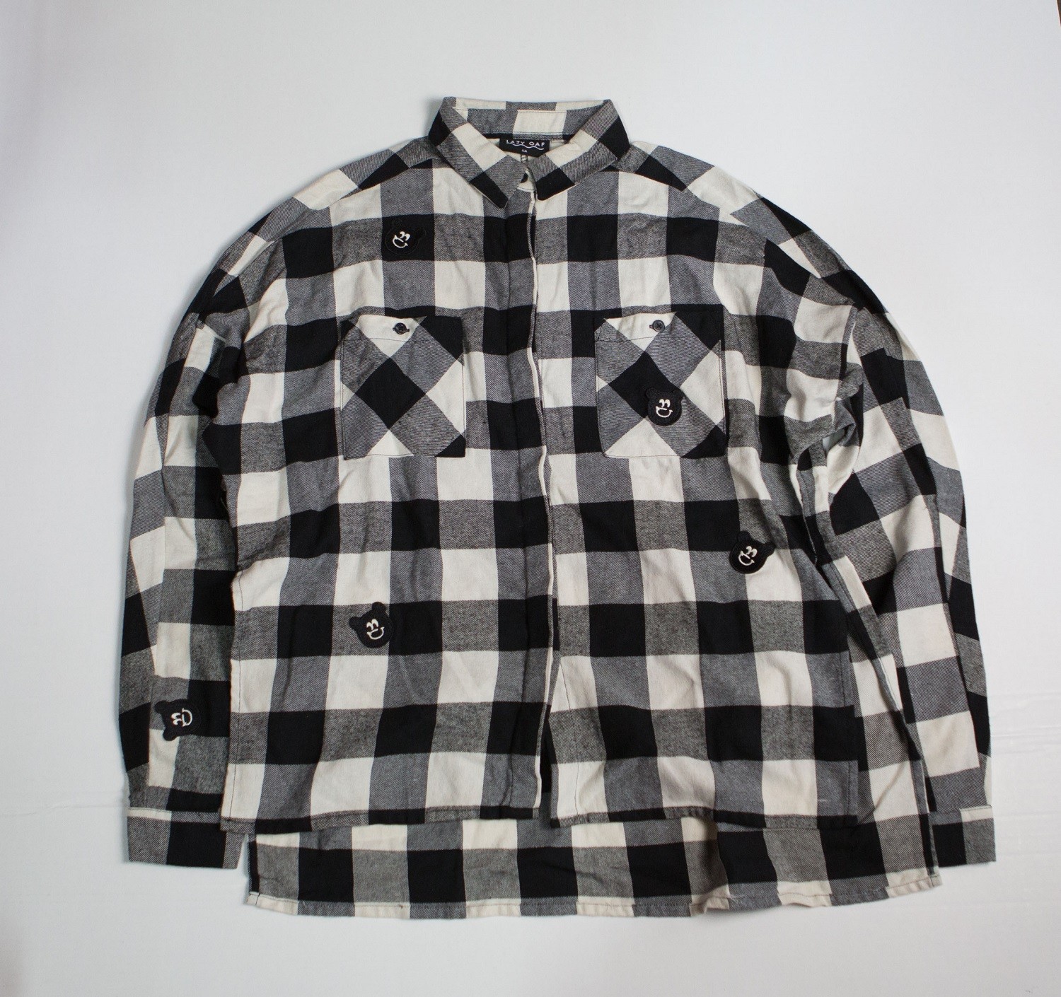 Lazy Oaf Women Bear Check Shirt (black / white)