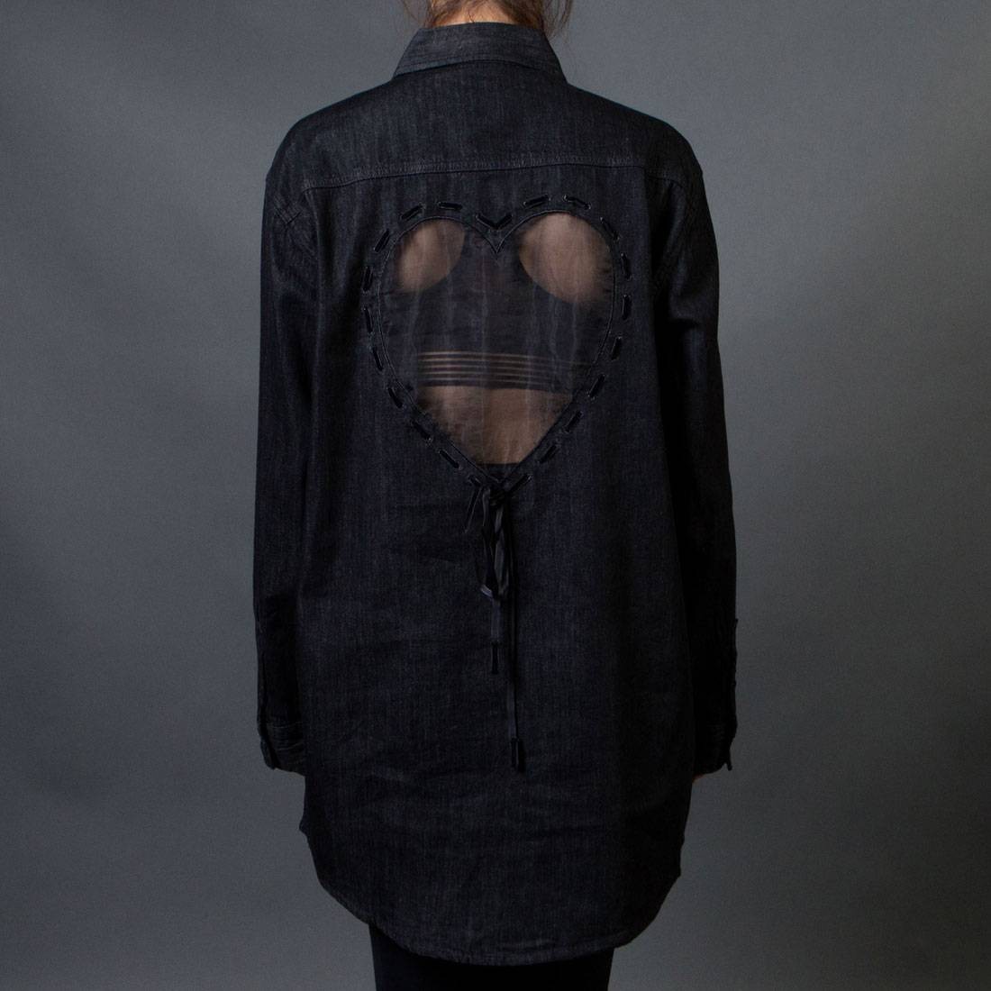 Lazy Oaf Women Sheer Heart Denim Shirt (blue / denim)