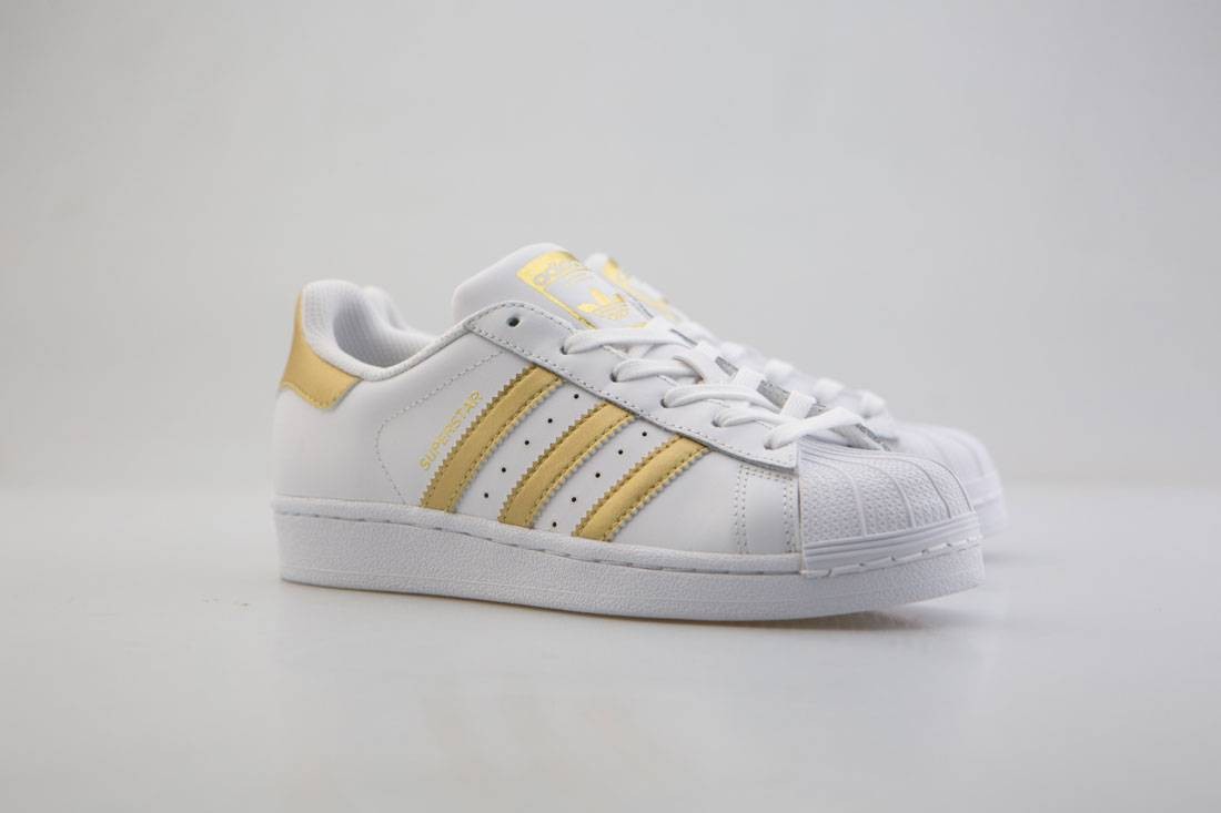 Adidas Big Kids Superstar (white / metallic gold / blue)